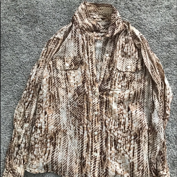 Lucky Brand Snake Print Long Sleeve Cotton Top Sz L - Picture 4 of 11